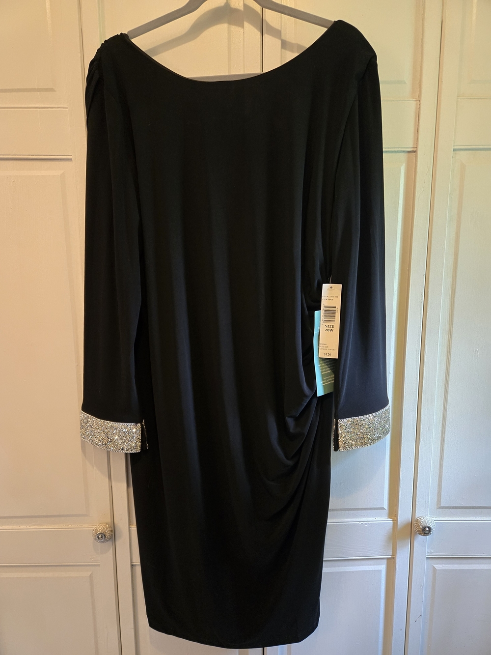 Black Long-Sleeve Sheath Dress with Sparkle Cuffs